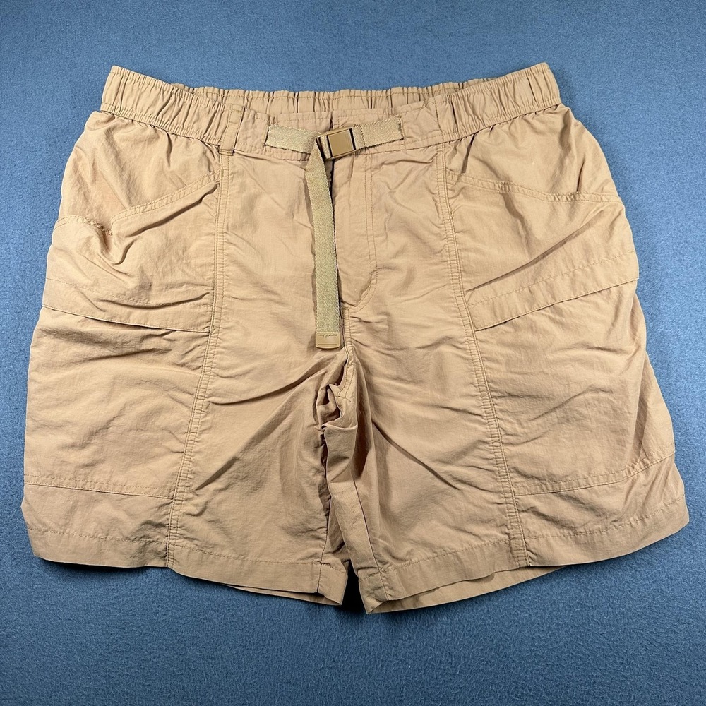 Eddie Bauer Cargo‎ Shorts Mens Large Orange Nylon Elastic Belted Travel 8 Inseam